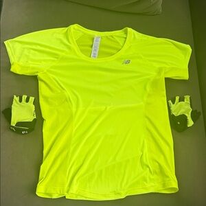 New Balance Neon Yellow Shirt with Black Gloves